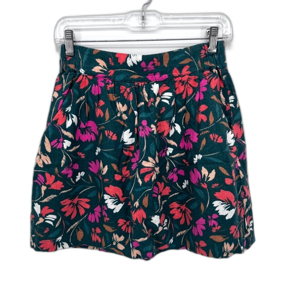 Loft Outlet Dark Floral Print Casual‎ Linen Blend Pull On Boho Earthy Skirt XS